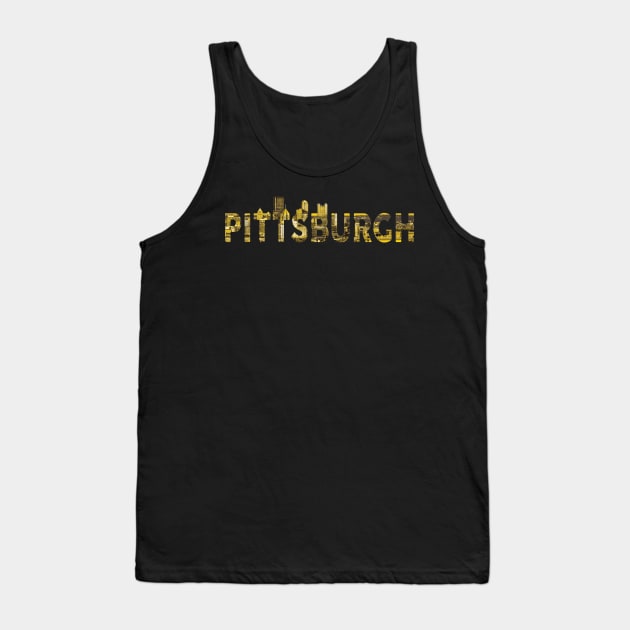 Pittsburgh Skyline Black and Yellow City Tank Top by polliadesign